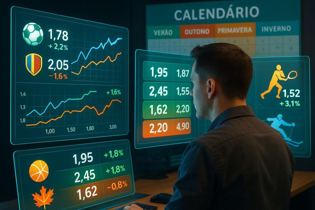 Homem analisando dados de apostas esportivas