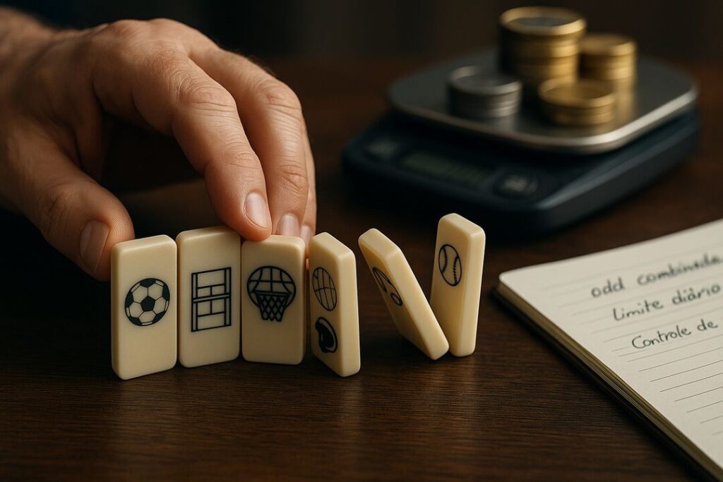 Peças de dominó com ícones de esportes em uma mesa