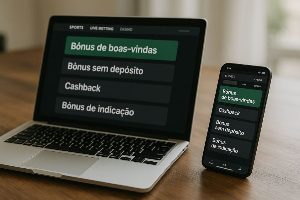 Tela de bônus para apostas em esportes