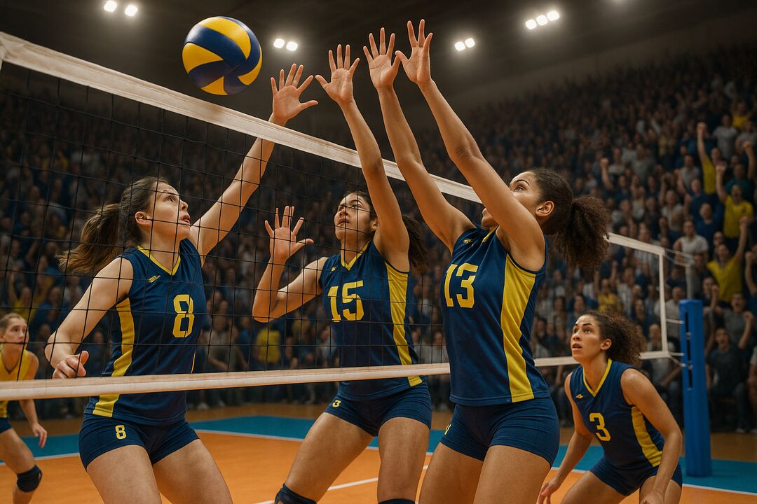 Jogadoras de vôlei em ação durante um jogo