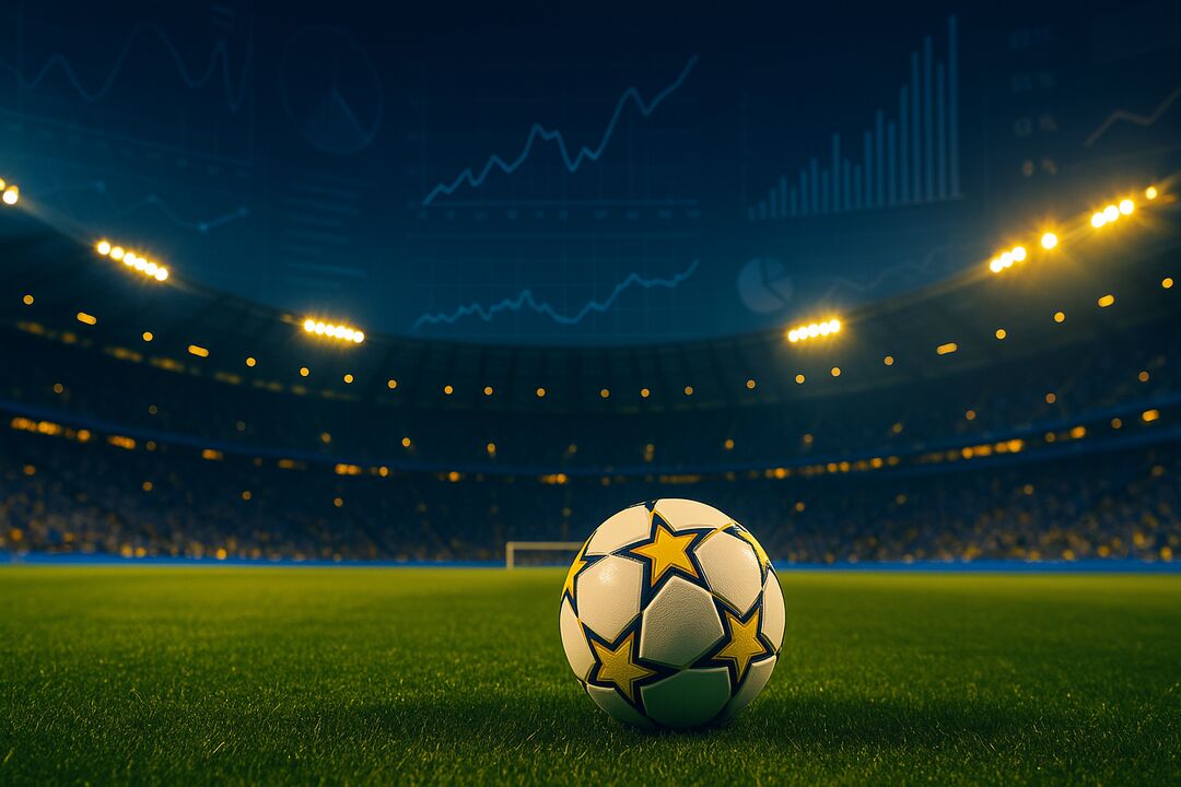 Bola de futebol em campo iluminado por holofotes