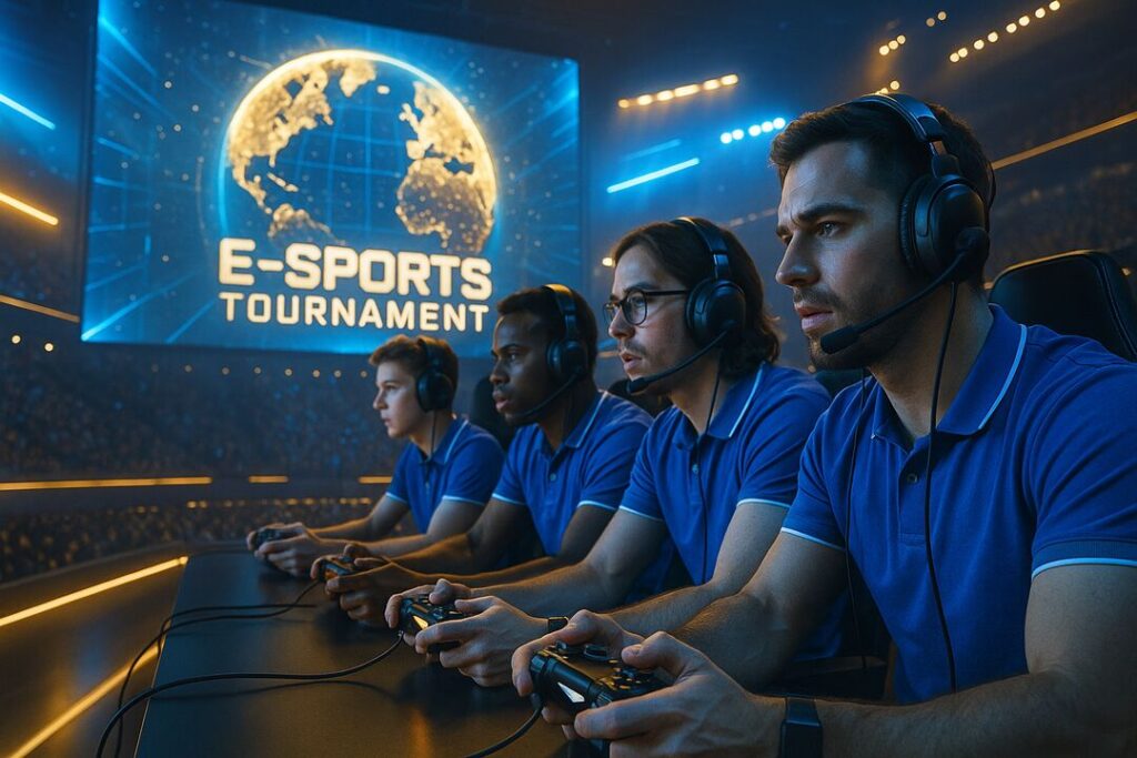 Quatro jogadores em um torneio de e-sports.